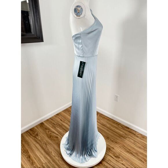 Amsale Womens Satin One-Shoulder Pleated Keyhole Sleeveless Gown Ice Size 6 - Picture 8 of 12